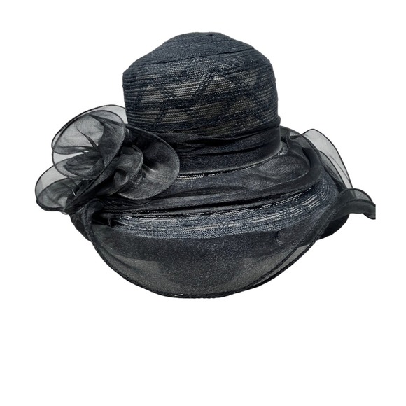 2 Fancy Hats High Tea‎ Wedding Event Dressy White & Black Sheer Ruffle One Size